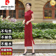 皮爾卡丹（pierre cardin）紅色高考旗袍夏季新款改良連衣裙女送考媽m媽禮服婆婆婚宴氣質日 酒紅色長款 XL