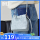 畹町包包女包單肩包斜挎包牛仔紋拼色小方包女兩件套斜挎子母復(fù)古時(shí)尚 牛仔紋抽繩水桶包-蘭色 17.5x9x16.5cm