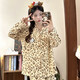 伊棠朵睡衣女春秋季云朵棉長袖長褲甜美豹紋HelloKitty薄款家居服兩件套 春秋豹紋kitty XL 120-140斤