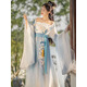 原創(chuàng)漢服女繡花齊腰對(duì)襟襦裙魏晉南北朝秋款超仙氣古風(fēng)大袖衫春夏 藍(lán)色全套 S