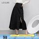 三彩麗雪LEISURE23夏新款原創(chuàng)新中式半身裙解構(gòu)改良百褶長(zhǎng)裙馬面裙 黑色 M
