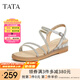 他她（TATA）絕美坡跟涼鞋女外穿一字帶時(shí)裝涼鞋夏季新款7UA03BL4 銀色 38