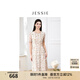 JESSIE【汀蘭花溪】2025年春夏新款氣質(zhì)荷葉邊短袖雪紡印花連衣裙 橙色 L