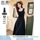 香影（xiangying）黑色吊帶連衣裙女2025春夏新款垂墜感氣質(zhì)收腰無(wú)袖雪紡小黑裙 黑色 S