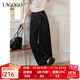 LAGOGO【防褪色】高腰深色闊腿牛仔褲女拉谷谷2025春新款直筒褲子 深牛仔藍 XL