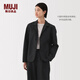 無印良品（MUJI）女式漢麻棉襯衫式夾克女長袖外套25年夏季西裝小西服女裝BD0ZZC5S 黑色 M （160/84A）