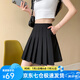 蘿美醬百褶裙松緊腰高腰彈力a字夏季小個(gè)子短裙子女胖mm顯瘦春秋半身裙 黑色（松緊腰帶口袋） 2XL 【建議130-145斤】