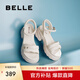 百麗（Belle）厚底增高涼鞋女2025夏季新款商場同款真皮質(zhì)感涼鞋D7Z2DBL5 米白 35 (225mm)