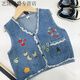 雅爾索女童春秋牛仔馬甲刺繡外穿嬰兒童坎肩女寶寶牛仔外套中小童洋背心 牛仔【春秋款】刺繡馬甲 80 cm