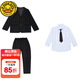 G.DUCKKIDS童裝兒童西裝套裝帥氣男童西服中大童鋼琴演出服黑色西裝禮服套裝 外套褲子襯衣領(lǐng)帶 170 cm
