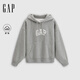 GAP女裝2025秋季新款logo貼布繡抓絨寬松套頭連帽衫衛衣792505 淺灰色 XS (155/80A) 亞洲尺碼