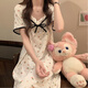 衣品元碎花方領(lǐng)蕾絲蝴蝶結睡裙女2025新款夏季公主風(fēng)可外穿連衣裙家居服 白色碎花 M (75-95斤）