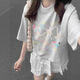 沂歆短袖女潮流t恤衫女士夏季衣服新款2025年洋氣顯瘦遮肚子上衣半袖 【花灰色】多巴胺蝴蝶結(jié)短袖 L 【建議體重約100-120斤】