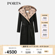 PORTS寶姿女裝2024秋季新款LOGO提花連帽羊毛大衣ALT9C009UZW022 黑色印花 M