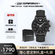 安普里奧·阿瑪尼（Emporio Armani）手表男士 黑武士多功能三眼黑色皮帶生日禮物送男友送老公AR1970