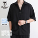 西域駱駝（VANCAMEL）短袖襯衫男夏季港風(fēng)帥氣男士寬松外套百搭休閑男裝襯衣 黑色 XL
