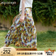 Olrain歐芮兒印花壓褶法式度假半身裙女夏季2025新款油畫風(fēng)A字裙 花色 S