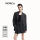 MO&Co.燙鉆西裝外套秋豎條紋戧駁領(lǐng)寬肩H型正裝MBD3BLAT02 灰白條色 S 160