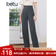 百圖betu女裝秋季新款休閑褲西裝褲高腰壓褶闊腿休閑褲女2307T58 深灰 S