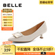 百麗（Belle）方扣高跟鞋女商場同款羊皮細跟單鞋Z2N2DCQ3 米白 38 (240mm)