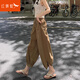 紅蜻蜓冰絲哈倫褲女2025夏季薄款高腰寬松運動蘿卜褲休閑褲九分褲燈籠褲 咖啡色 薄款 L 建議91-110斤