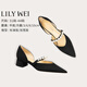 Lily Wei【煙雨遙】法式V口高級感單鞋女氣質(zhì)珍珠小跟鞋大碼情人節(jié)禮物 黑色【方跟】 36