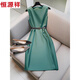 恒源祥正式場(chǎng)合綠色無(wú)袖連衣裙女夏季2025新款輕奢高級感御姐風(fēng)背心裙子 綠色 5026 L