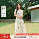 茵曼甜美植物碎花純棉連衣裙2025夏季女裝新品溫柔度假寬松長裙子 杏色 XL