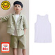 G. DUCKKIDS男童西裝套裝夏季帥氣短袖休閑小童女童小西裝禮服兒童西服三件套 綠色三件套 130 cm
