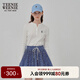 Teenie Weenie小熊長袖T恤女2025年春季新款半開襟時尚亨利領(lǐng)鏤空打底衫