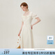 范思藍(lán)恩法式方領(lǐng)連衣裙女夏裝新款設(shè)計(jì)感飄逸立體花朵高腰A字裙 杏色 M