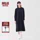 無印良品（MUJI）女式 水洗 平紋 立領(lǐng)長袖連衣裙女裝裙子25年春季連身裙 BC2LUC5S 深藏青色 S （155/80A）