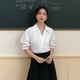 伯德小姐藍(lán)色v領(lǐng)襯衫設(shè)計感襯衣女士氣質(zhì)短袖夏季通勤面試穿搭上衣 藍(lán)色襯衫 S -適合90-100斤可穿