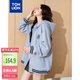 唐獅（TonLion）2025女外套學(xué)院風(fēng)寬松撞色拼接連帽開衫外套 灰藍(lán) M 
