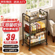 全品屋可移動(dòng)置物架廚房落地小推車(chē)收納架家用零食鐵藝碳鋼帶輪架子黑叁