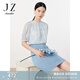 玖姿·安娜蔻輕熟優(yōu)雅OL風蕾絲中長款寬松假兩件連衣裙夏款 花淺藍 L