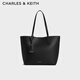 CHARLES&KEITH荔枝紋大容量通勤子母托特包生日禮物CK2-30151516 Noir黑色 L