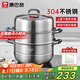 康巴赫304不銹鋼三層蒸鍋蒸籠復(fù)底湯蒸鍋多功能防燙鍋具32cm燃?xì)庠钔ㄓ? title=