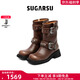 SugarSu白鹿趙今麥同款|酥履秋冬牛皮美拉德時裝高跟騎士短靴女 棕色 37