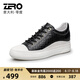 零度Zero【斷碼】休閑鞋 新款頭層牛皮小皮鞋女士隱形增高板鞋潮女鞋 黑色 36