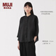 無印良品（MUJI）女式 漢麻水洗七分袖罩衫女士襯衫襯衣內(nèi)搭女裝夏季上衣BC2N4A5S 黑色 S (155/80A)