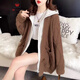 AEMAPE假兩件連帽毛衣外套女秋冬新款寬松慵懶風(fēng)中長(zhǎng)款加厚針織開(kāi)衫 咖色 均碼 (80-135斤拍)