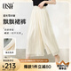 歐莎（OSA）冰絲休閑褲女夏季薄款小個子寬松慵懶風(fēng)垂墜感闊腿褲八分褲裙 淺杏色 L