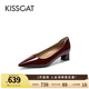 KISSCAT金晨同款接吻貓[CAT系列]貓掌鞋單鞋女簡(jiǎn)約通勤高跟鞋尖頭船鞋女 暗酒紅色 （瘦腳卡碼拍小一碼） 39 (245mm)