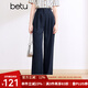 百圖betu女裝春夏新款休閑褲高腰百搭氣質(zhì)有型闊腿褲女2403T86 深寶蘭 M
