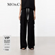 MO&Co.夏高腰工裝口袋直筒闊腿褲休閑褲摩安珂 黑色 M 165