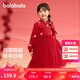巴拉巴拉童裝女童連衣裙兒童裙子針織網(wǎng)紗2025款春冬裝新中式公主裙拜年服 中國(guó)紅60611 120