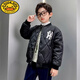 G.DUCKKIDS男童夾棉外套秋冬款中大童帥氣男孩棒球服加厚夾棉夾克外衣薄棉衣 黑色川字棉衣 150 建議10-11歲
