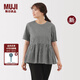 無印良品（MUJI）女式 泡泡紗 短袖罩衫 t恤上衣打底衫女款內(nèi)搭新品 BC2PDA5A 黑色格紋 M (160/84A)