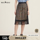 謎底蕾絲半身裙2022秋新品復(fù)古優(yōu)雅小碎花天絲中長裙223MB1167 黑色花 L
